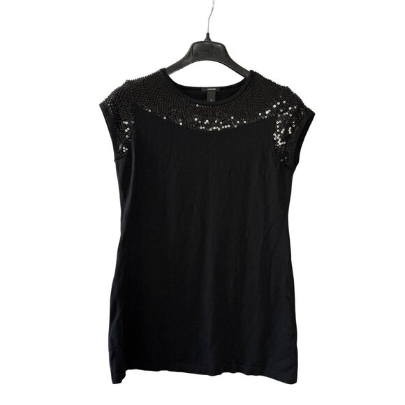 Alfani Short Sleeve Tunic Sweater Size M Sequins Beaded Black - Picture 1 of 9